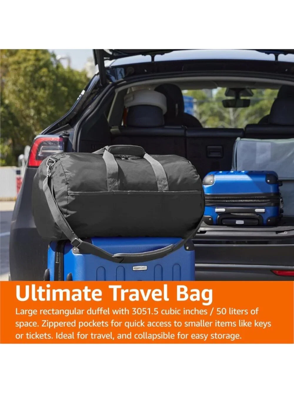 20-Inch Foldable Travel Duffel Bag - Packable Nylon, Multiple Pockets